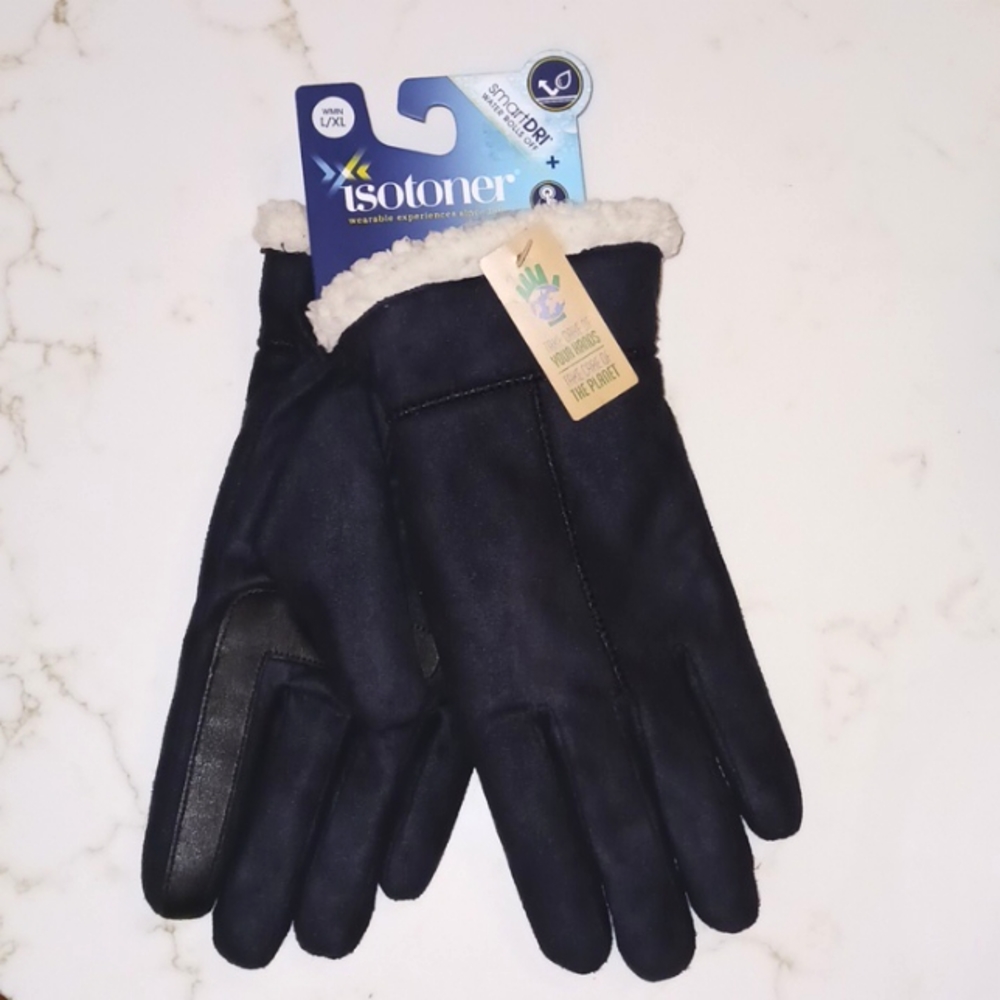 S/M or L/XL Women's Isotoner touch screen gloves  Faux suede fleece lined. BLACK